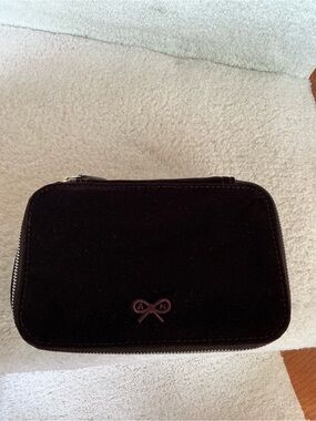 VINTAGE ANYA HINDMARCH BROWN VELVET ZIP AROUND JEWELRY COSMETIC CASE BAG